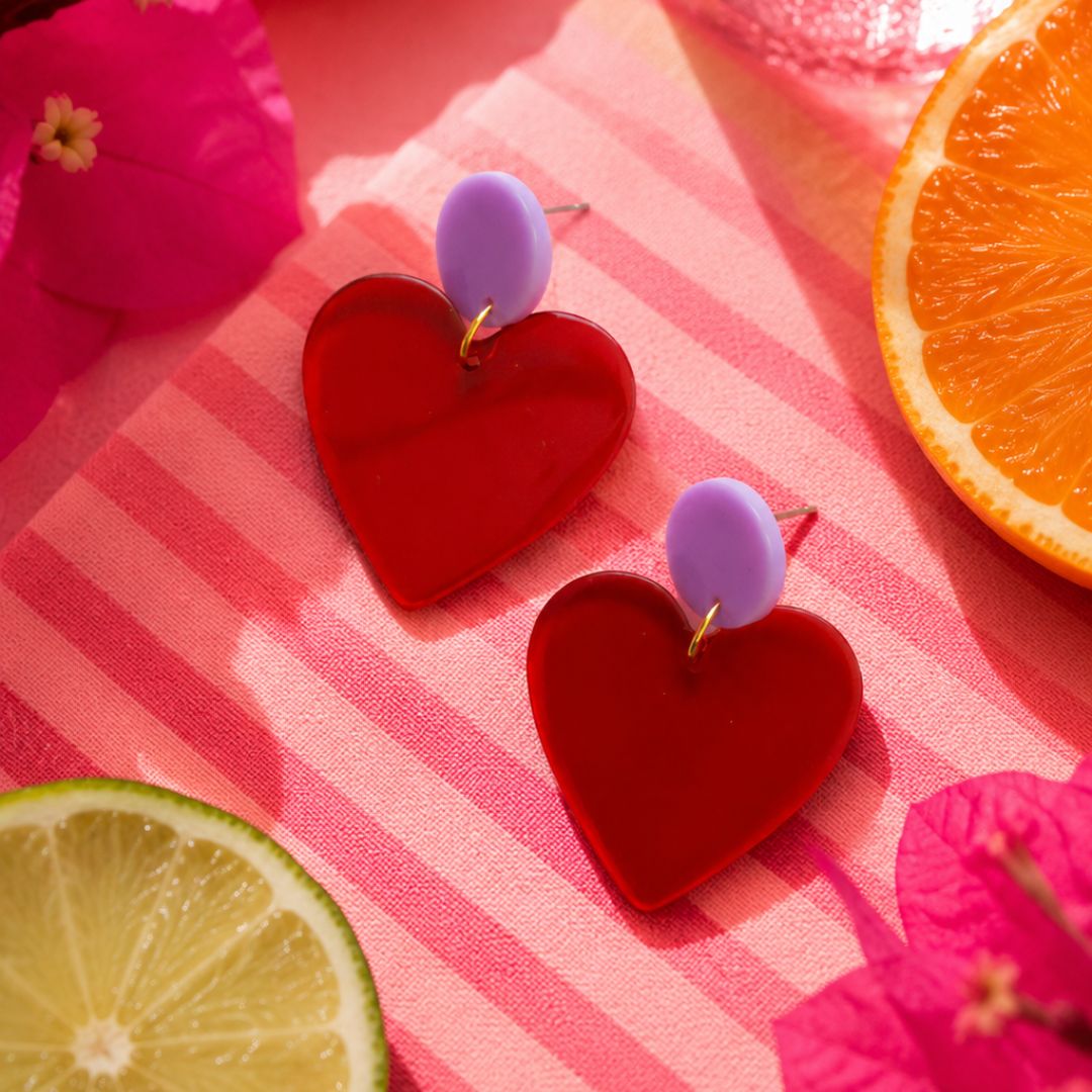Vienne en Rose Amour Herz Ohrringe  Rot transparent und Violett