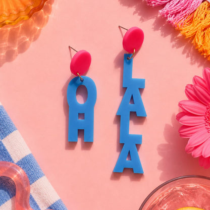 Vienne en Rose Oh Lala Ohrringe in Blau mit pinken Details