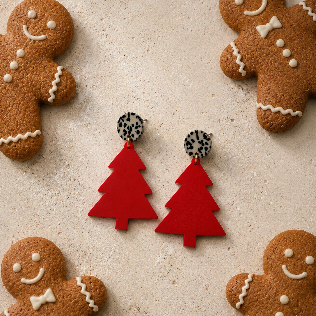 Christbaum Ohrringe rot
